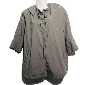 Lafayette 148 Jacket Beige Khaki Button Front Drawstring Hood Casual L